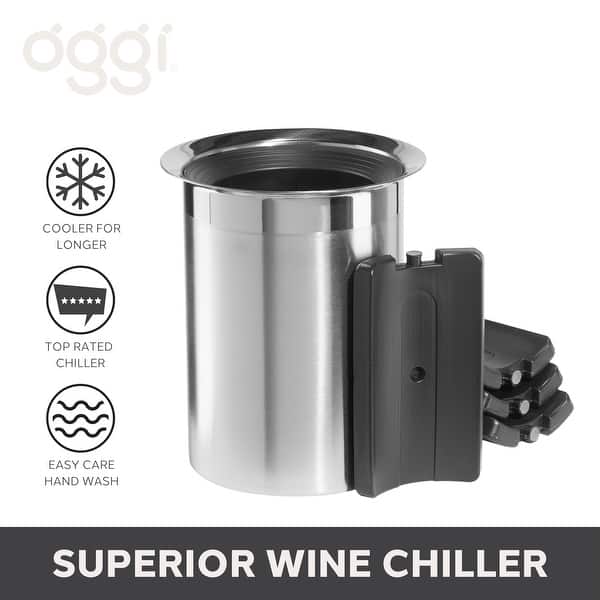 Oggi Stainless Steel Wine Cooler w/ Freezer Inserts (6.5" dia x 7.5" H